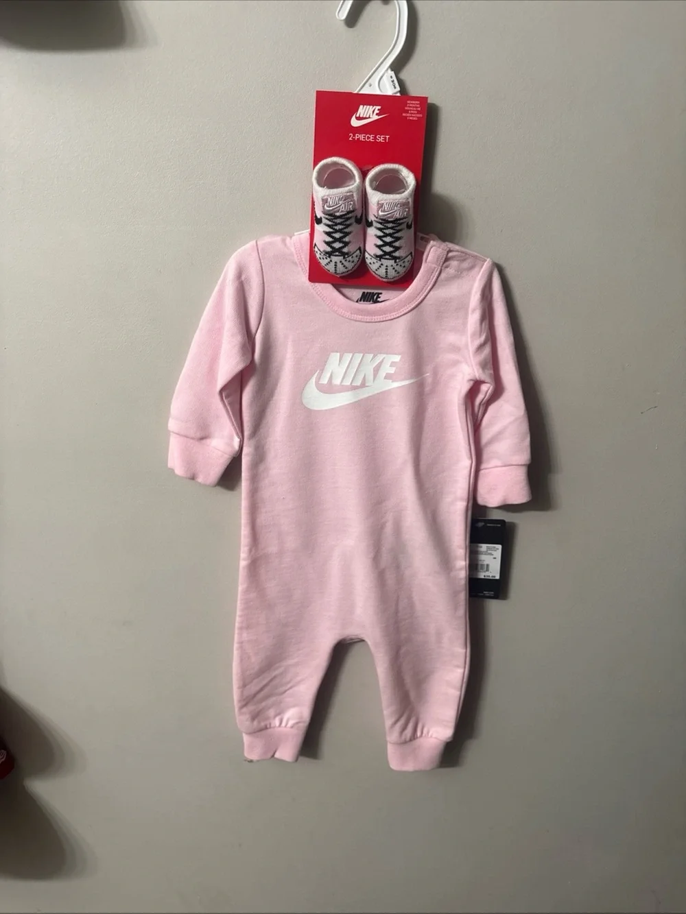 Nike Baby Girl 2 Piece Coverall & Booties Set Pink 6M NWT